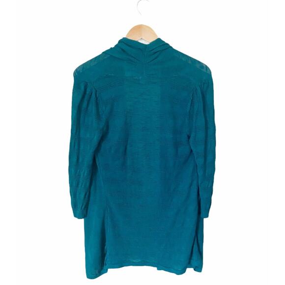 ANTHROPOLOGIE Open Front Cardigan Sweater Long Sleeve Green Ramie Teal Small EUC - Picture 6 of 7